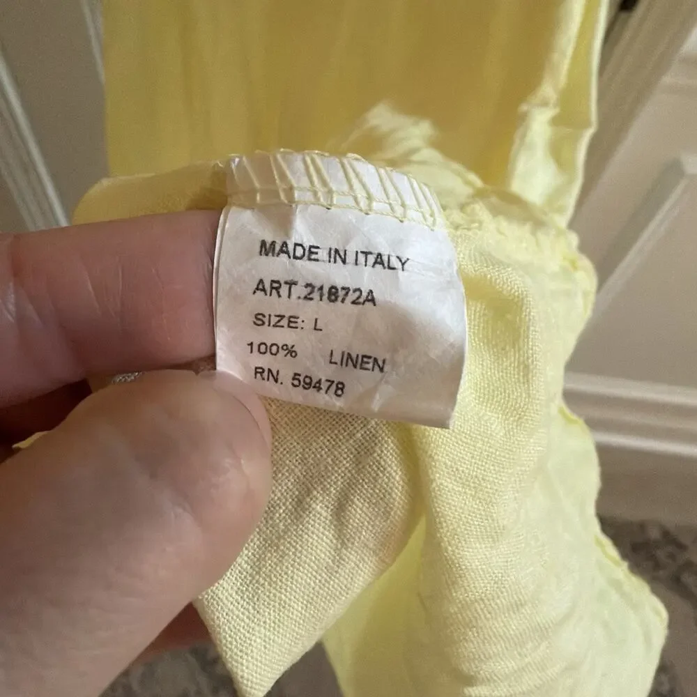 Laura Bianchi Women’s Yellow 100% Linen Sun Dress Made In Italy Size Large